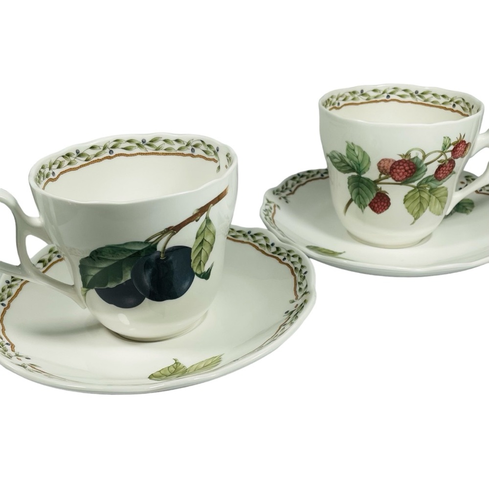 Noritake Royal Orchard Primachina Teacup and Saucer Multi Fruit Design Set of 2